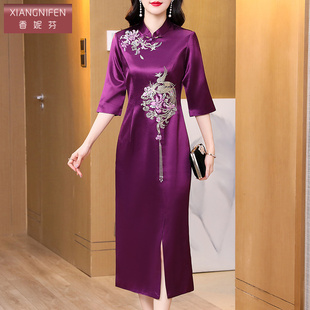 香妮芬高端醋酸面料喜婆婆婚宴礼服2025新款 秋刺绣妈妈敬酒连衣裙