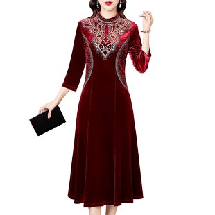 香妮芬丈母娘喜婆婆宴会装2025新款秋高端钉珠妈妈婚宴礼服连衣裙