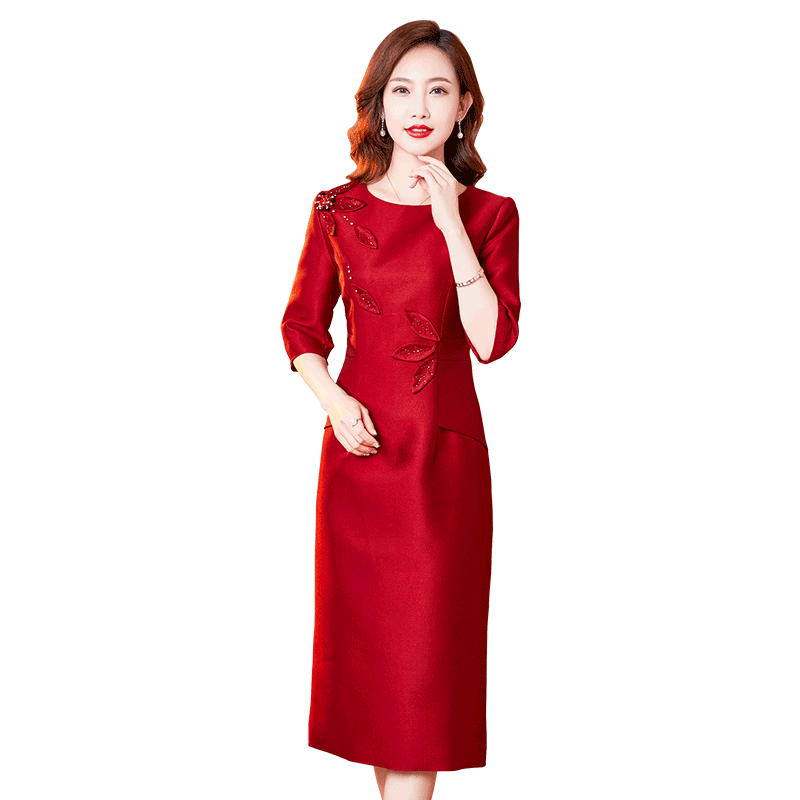 香妮芬高端优雅红色绣花妈妈婚宴
