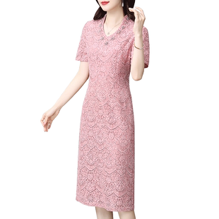 香妮芬2026夏季新款设计感蕾丝漂亮妈妈气质连衣裙贵妇人洋气