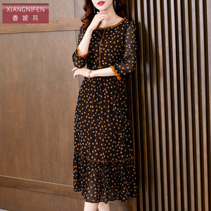 香妮芬高端台湾网纱中年妈妈连衣裙女2026新款夏季时尚洋气中袖裙