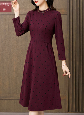 香妮芬气质女神范高级感妈妈款连衣裙2025新款秋季高端精致长袖裙