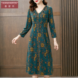 香妮芬中年妈妈连衣裙女2026新款春季高端气质阔太太贵夫人羊绒裙