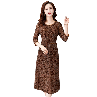 香妮芬高端气质优雅复古碎花台湾纱连衣裙2025新款秋季中袖大摆裙