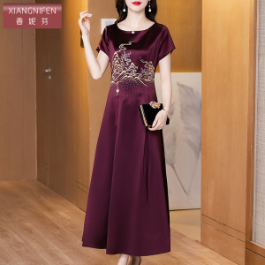 香妮芬高端精致醋酸面料喜婆婆婚宴装2026新款妈妈礼服刺绣连衣裙