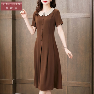香妮芬高级感气质洋气妈妈连衣裙女2026新款夏季中长款收腰显瘦裙