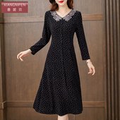 大摆裙 中长款 香妮芬黑色气质娃娃领妈妈连衣裙女高贵2026新款 春季