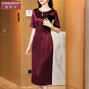 香妮芬高端醋酸面料妈妈礼服高贵年轻2026新款春喜婆婆婚宴连衣裙