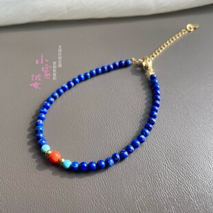 新中式年货节天然青金石手链女国风南红绿松石轻奢3mm小众精致款