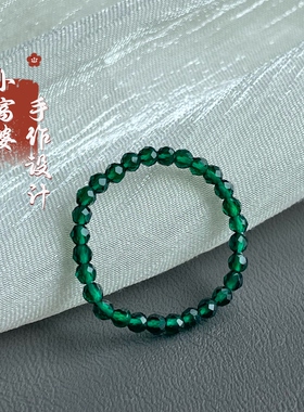 超细亮显白绿水晶戒指弹力情侣对戒祖母绿色尖晶石女款尾戒单圈2m