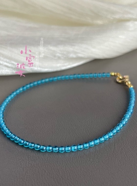 2mm蓝托帕石海蓝宝帕拉伊巴碧玺平替手链女款单圈极细简约百搭珠