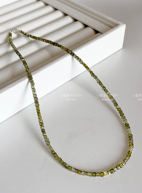 欧美单ins金属质感橄榄石色串珠简约链条镀金项链颈链锁骨链方糖