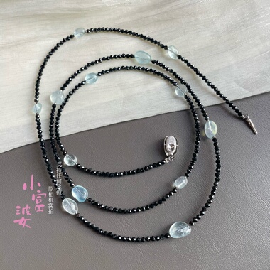 2026海蓝宝蓝色随形小米珠项链长款毛衣链百搭汉服配饰高级感设计