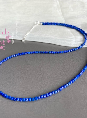帝王蓝AA天然青金石方糖2.mm极细小方块项链现货民族风锁骨链高级