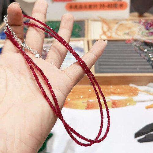 原创鸽血红色宝石刻面方糖女款锁骨链3mm贵气小资轻奢项链可调节