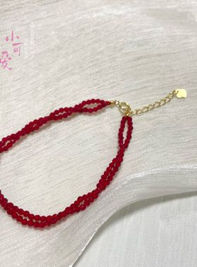 原创2025新年中国红色尖晶双层手链麻花镀金手串女款水晶显白极细