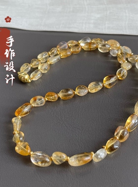 天然巴西黄水晶随形项链女款橙黄色项链锁骨链饰品送女友闺蜜礼物