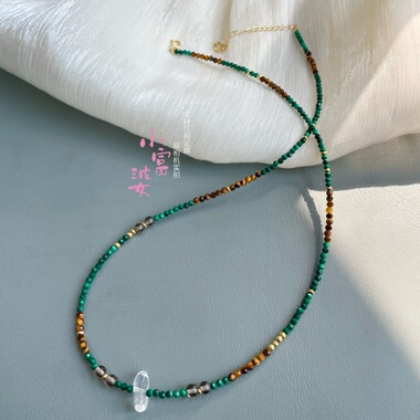 小富婆设计天然孔雀石切面2mm虎眼石项链绿色精致闺蜜礼物锁骨链