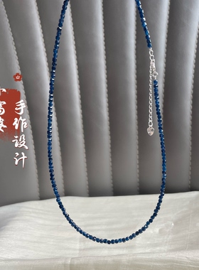 高级感项链深空蓝色宝石色系皇家蓝尖晶方糖锁骨链女款超显白颈链