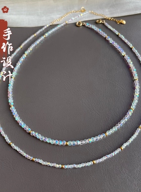 爆闪叠戴施家水晶项链女正品轻奢高级感圆珠刻面锁骨链轻奢显白