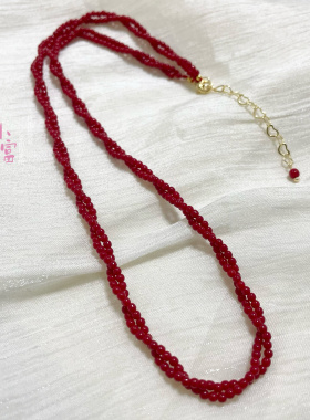 柿子红满肉色小米珠串珠项链麻花链叠戴小众百搭轻奢高级感锁骨女