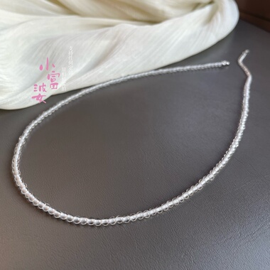 10A级天然白水晶3m圆珠项链女款纯色东海水晶锁骨链新款颈链微棉