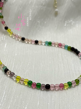 彩虹色标级多巴胺小米粒项链颈链锁骨链仿碧玺极细款轻奢感小众