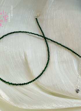 新中式极细2m高级感绿沙石刻面锁骨链仿沙弗来宝石项链超闪颈链女