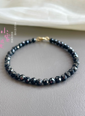 超闪 天然黑尖晶4mm刻面手链女款高级黑色手串水晶珠宝配饰气质