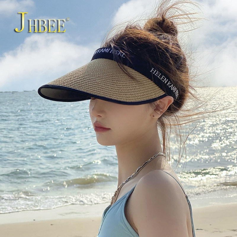 JHBEE 日本拉菲草帽女夏季UV防晒帽防紫外线空顶太阳帽度假帽子女