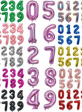 美版绿色数字飘空铝膜气球 32寸金色中数字气球瘦体气球装饰