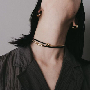 卖耳环的老大爷 choker小众欧美高级辣妹风拼接蛇骨编织皮绳颈链