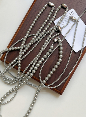 fever博主倪妮同款施家真多麻银灰色珍珠项链高级灰锁骨链女轻奢