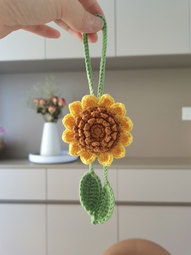 成品手工编织毛线钩织向日葵挂件可爱针织包包书包车载饰品