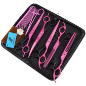 7.0寸绿色6把装 鱼骨牙密齿牙 宠物美容剪刀直剪双尾弯刀弯剪套装