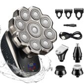 外贸新款 数显刮胡刀防水光头机吸磁刀头胡须刀 9D电动剃须刀男士