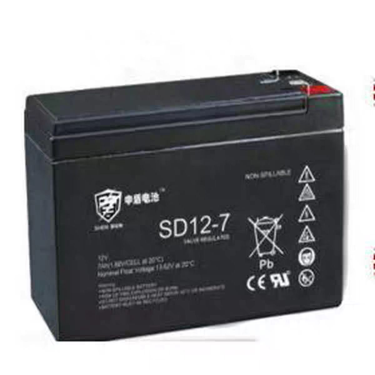 申盾铅酸蓄电池12V7AH免维护SD12-7电梯门禁UPS内置消防医疗包邮