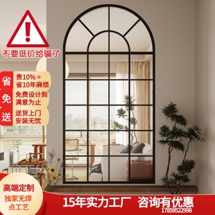 法式 长虹玻璃隔断客厅复古创意假窗户铁艺屏风 定制不锈钢美式
