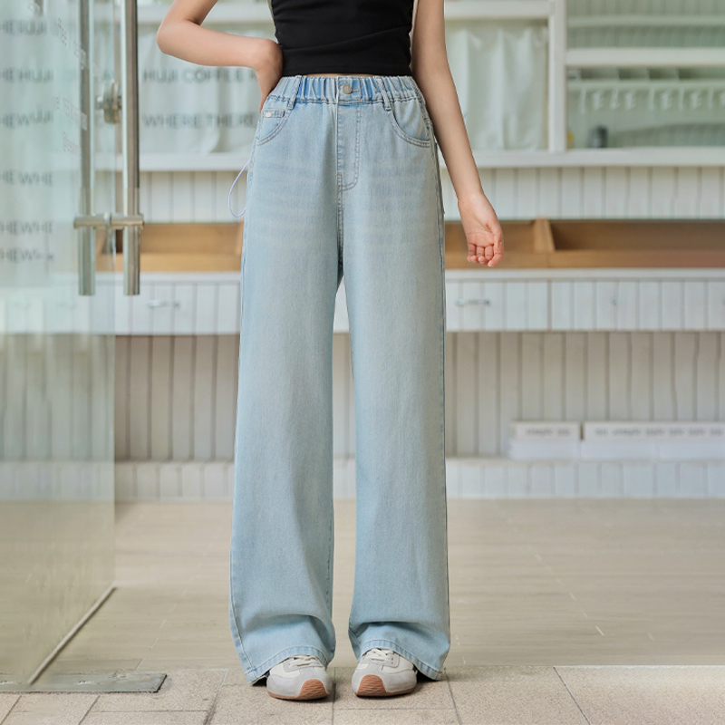 骄骄虎女大童夏季薄款牛仔裤2025新款初中生窄版直筒裤女童裤7223