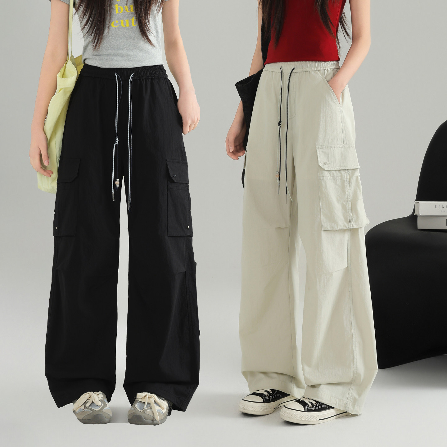 女童工装裤骄骄虎2026春装新款初中生高中生休闲洋气两穿长裤9045