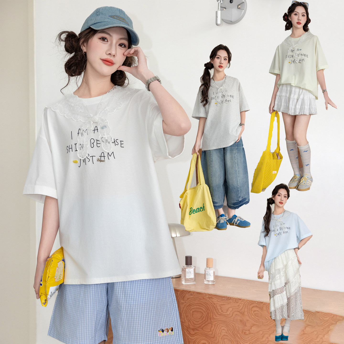 女童短袖t恤骄骄虎2026夏季新款初中生丝光棉半袖上衣体恤衫9130