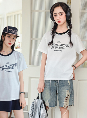 骄骄虎女童短袖t恤2025夏季新款初中生高中生女孩打底上衣夏7151