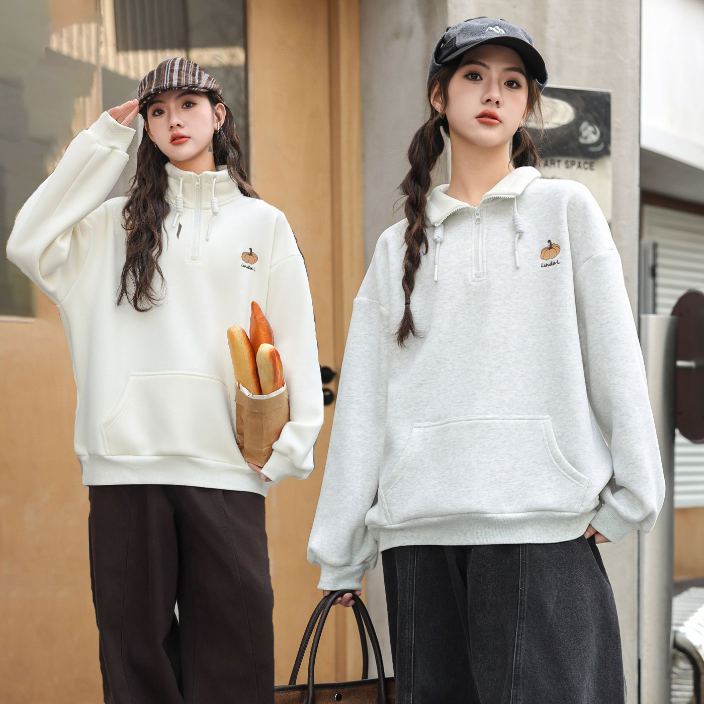 骄骄虎女童加绒卫衣2025冬季新款初中生高中生一体绒立领内搭7558