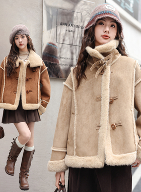 骄骄虎女童皮毛一体外套2025冬季新款初中生高中生麋鹿皮上衣7553