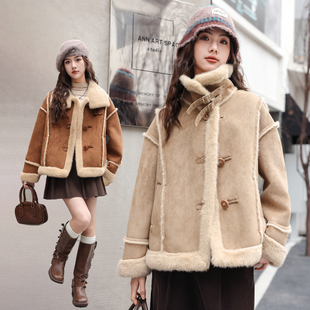 骄骄虎女童皮毛一体外套2025冬季新款初中生高中生麋鹿皮上衣7553