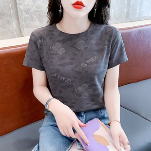 T恤女夏季 妈妈装 中年时尚 短袖 百搭上衣 宽松休闲体恤印花百搭新款