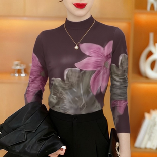 清仓捡漏加绒加厚高领印花长袖 女洋气修身 显瘦妈妈装 上衣 打底衫
