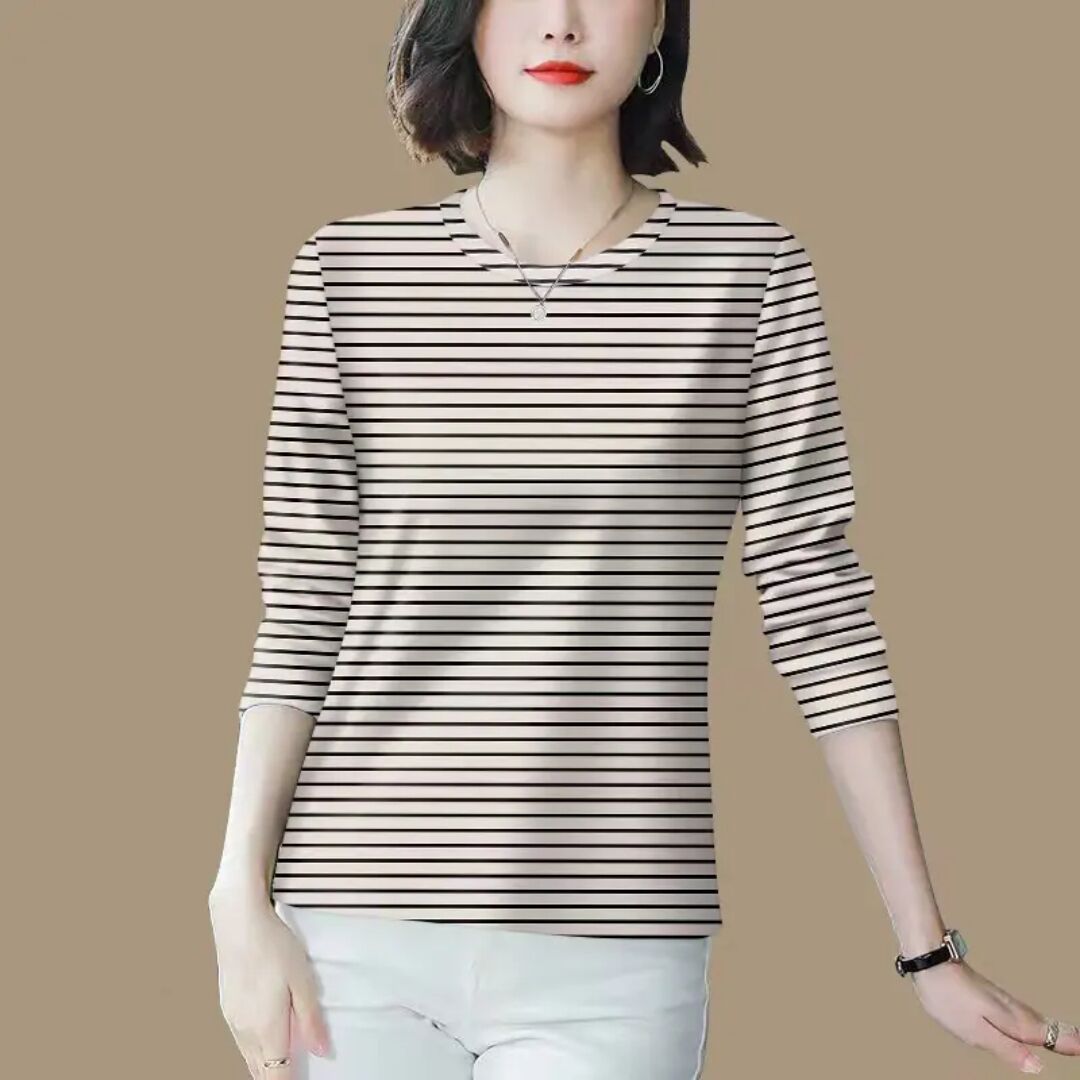清仓捡漏外贸折扣妈妈装中老年条纹打底衫减龄长袖遮肚T恤女上衣