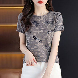 女装 正肩女t恤设计感上衣夏季 宽松时尚 印花百搭短袖 体恤 2026新款