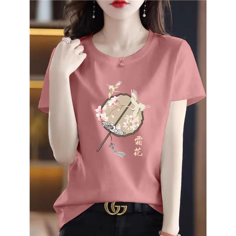 清仓捡漏品牌折扣新中式国风妈妈上衣女大码内搭遮肚宽松减龄t恤